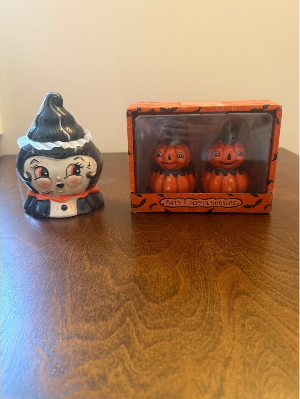 Johanna Parker  Mrs Frankenstein Jar  and Pumpkin Salt & Pepper Shakers Set